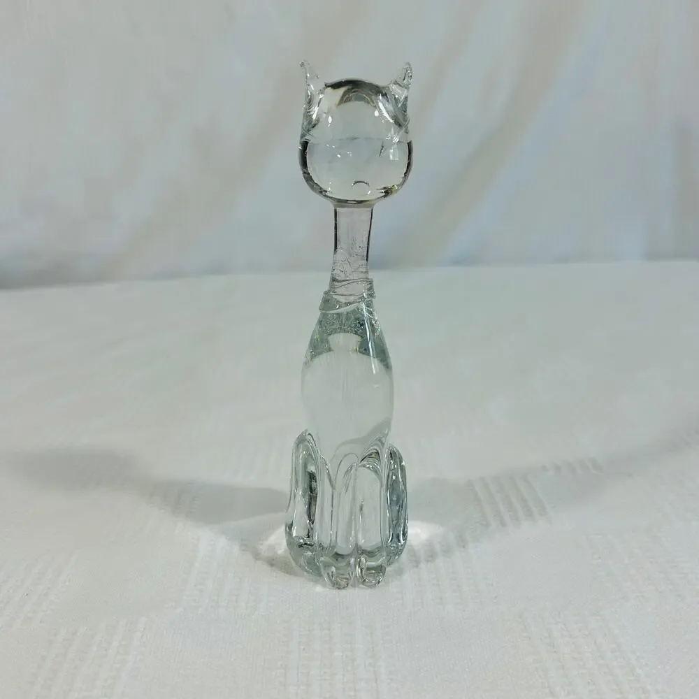 Cat Glass Art Figure MCM 7.5